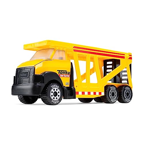 Tonka Steel Classics, Classic Car Carrier – Made with Steel and Sturdy Plastic, Yellow Friction Powered, Boys and Girls, Toddlers Ages 3+, Big Construction Truck, Birthday Gift, Holiday
