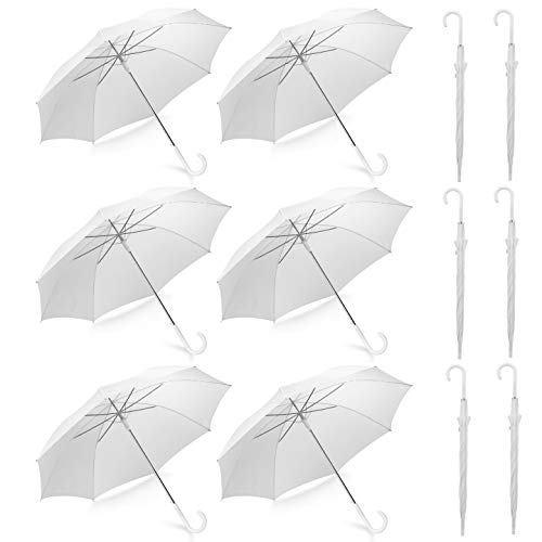 Liberty Imports Pack of 12 Wedding Style Stick Umbrellas 46' Large Canopy Windproof Auto Open J Hook Handle in Bulk (Pearl White)