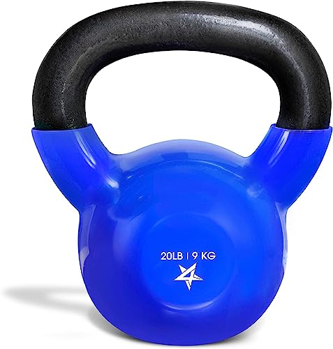 Yes4All 20 lb Kettlebell Vinyl Coated Cast Iron – Great for Dumbbell Weights Exercises, Hand and Heavy Weights for Gym, Fitness, Full Body Workout Equipment Push up, Grip Strength and Strength Training, PVC Blue