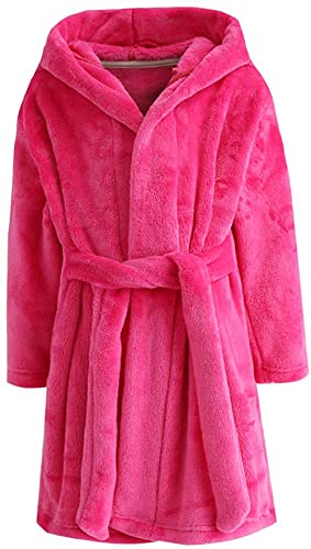 BTPEIHTD Kids Hooded Bathrobe Girls Soft Plush Hooded Flannel Pajamas Sleepwear Boys Spa Robe Rose 11-12 Years