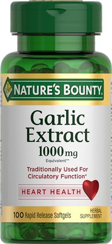 Nature's Bounty Garlic Extract, Herbal Supplement, Supports Circulatory Function, 1000mg, 100 Rapid Release Softgels, Pack of 1