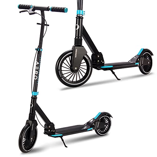 Aero A230 Kick Scooter for Kids 8-12, Teens and Adults. Commuter Adult Scooters with Disc Brake, Rubber Mat, Double Shock Absorption, ABEC-7 Bearing, Max 250 lbs, Foldable and Height Adjustable