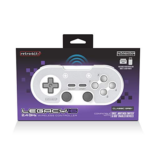 Retro-Bit Legacy 16 Wireless 2.4GHz Controller for SNES, Switch, PC, MacOS, RetroPie, Raspberry Pi and Other USB Devices (Classsic Gray)