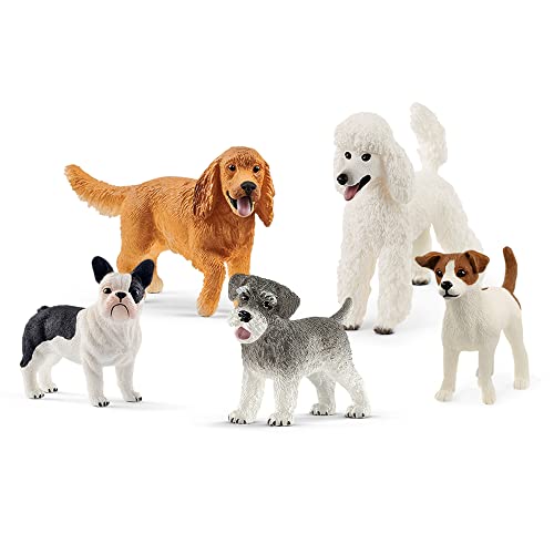 Schleich Farm World Cute Puppies and Dogs Playset - 5pc Puppy Toy Set with French Bulldog, Jack Russell Terrier, Cocker Spaniel, Schnauzer, and Poodle Toys, for Boys and Girls, Gift for Kids Ages 3+