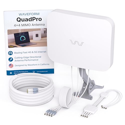 Waveform QuadPro 4x4 MIMO Panel Antenna Kit | External Antenna for 4G/5G Routers & Gateways | for T-Mobile Home Internet, Verizon, AT&T | Kit w/ 20’ SMA Cable, Pole Mount, U.Fl Adapters, Window Entry