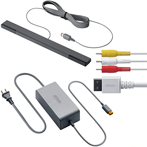 Official Nintendo Wii U Accessory Kit - AC Adapter WUP-002, Composite AV Cable RVL-009, and Sensor Bar RVL-014 - OEM Original Nintendo Wii U Accessories