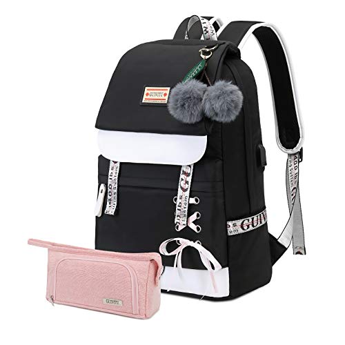 GUIVITU Backpacks for Girls Schoolbag for Kids 6-12 years Teens Bookbag Children Waterproof Rucksack with Pencil Case Sets