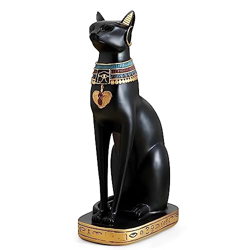 Ni-JASW 12 inch Tall Black Egyptian Cat Goddess Bastet Statue, Ancient Egypt Bast Figurines Home Decor
