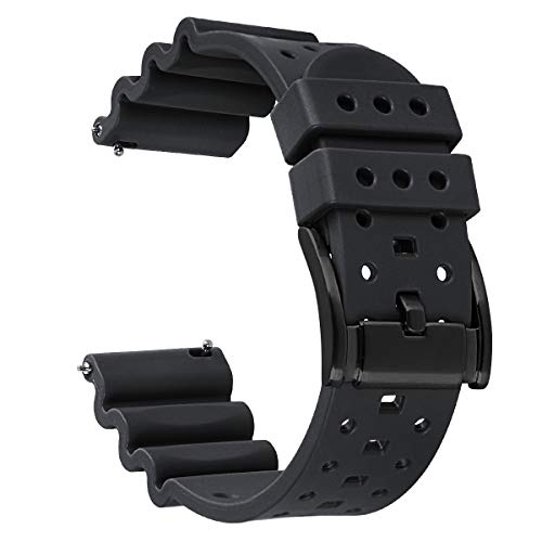 HUAFIY Silicone Watch Bands 20mm, 22mm,24mm Rubber Straps.Quick Release Rubber Watch Bands for Men/Women (22mm, black/black buckle)