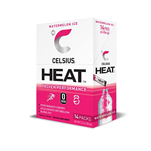 CELSIUS HEAT On-the-Go Performance Energy Powder Stick Packets, Watermelon Ice (Pack of 14)