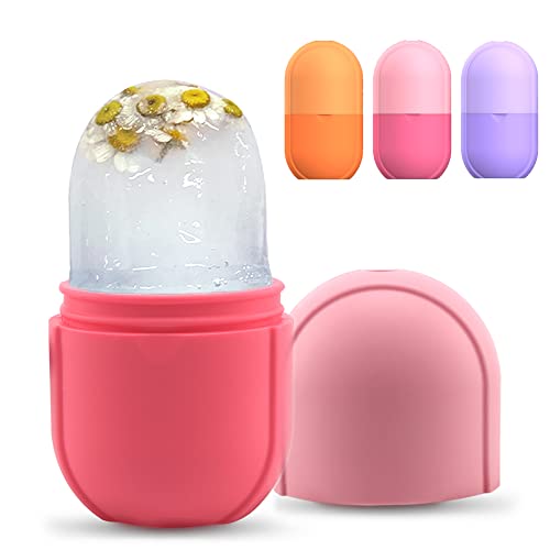 Mini Beauty Face Ice Roller, Ice Face Roller, Ice Roller for Face, Eye and Neck, Ice Roller Skin Care, Ice Holder for Face, Reusable Silicone Ice Mold for Face (Pink)