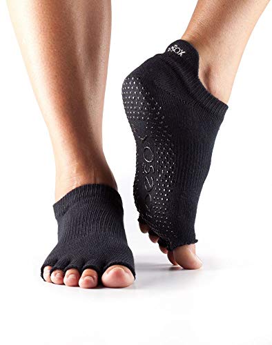toesox Women's Grip Half Toe Low Rise Socks, Medium, Black