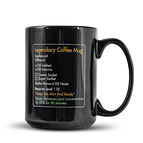 Funny Mugs, LOL MMO Mug - Legendary Coffee Mug Level 110 - Large Ceramic Black Coffee Mug 15oz - Gaming, Gamer Cup