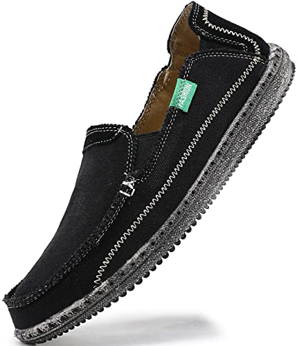 VILOCY Mens Slip on Deck Shoes Casual Canvas Loafer Vintage Flat Boat Shoes Black US10.5 EU45