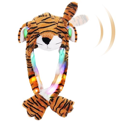 Arcimatto Animal Hat Plush Tiger Ears Moving Jumping Dress Up Cosplay Party Christmas Holiday Cute Cap for Kids Adults (Brown Tiger)