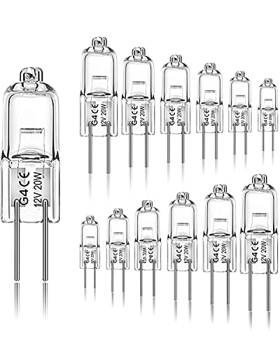 Jaenmsa G4 Light Bulbs 20W, 12 Pack Crystal Clear Halogen Bulb 2 Pin, 12 Volt 20 Watt JC T3 Bi-pin Capsule Xenon Bulb, Dimmable 2700K Warm, 2 Prong G4 Base for Landscape/Desk Lamp, Chandelier