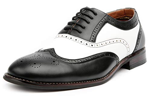 Ferro Aldo Arthur MFA139001D Mens Wingtip Two Tone Oxford Black and White Spectator Dress Shoes