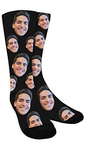 Novelty Custom Face Socks, Personalized Picture Printed Socks for Men, Women (Black, XL)