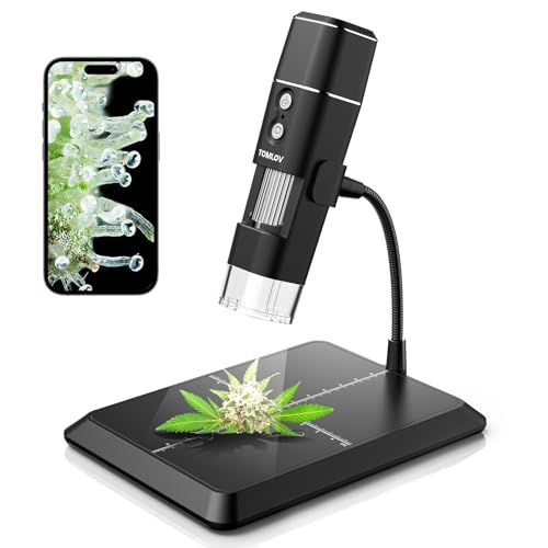 TOMLOV DM1 Wireless Digital Microscope 50X-1000X [1080P HD & Full Lighted View] WiFi Portable Handheld Mini USB Trichome Coin Microscope Camera Magnifier for iPhone iPad Android Phone & Computer