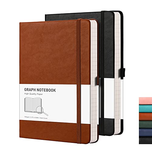 RETTACY Graph Grid Paper Notebook 2 Pack - Graph Paper Notebook with 384 Pages, Hard Cover, 100 GSM Thick Graph Paper, 5.75'' × 8.38'' (Black & Brown)