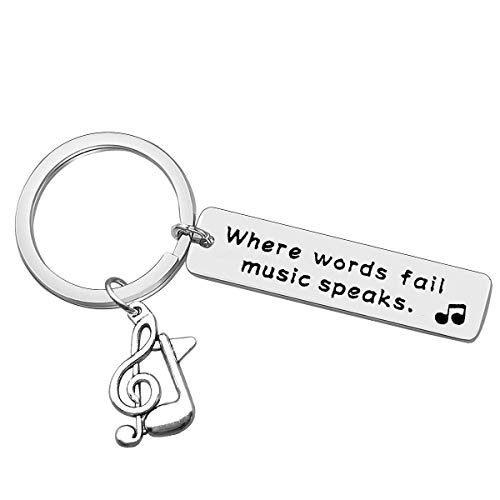 Dabihu Music Keychain Gift Where Words Fail Music Speaks Keyring Music Lover Gift Music Note Keychain Gift for Music Teacher Student Musicians Jewelry Inspirational Gift Music Key Ring