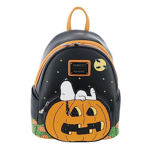 LoungeflyPeanuts Great Pumpkin Snoopy Mini Backpack BlackOrange