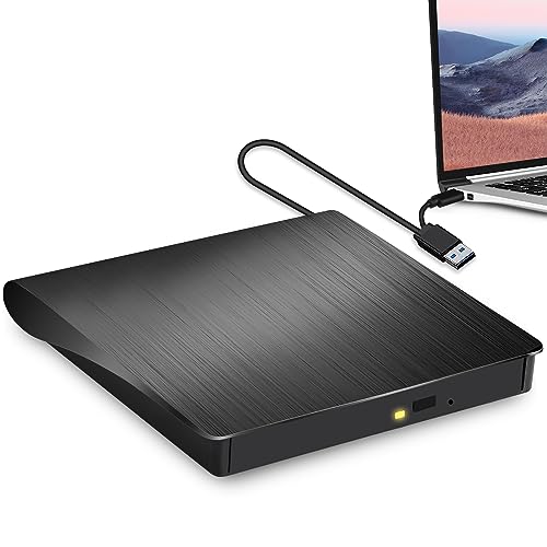 External CD/DVD Drive for Laptop, USB 3.0 USB C Type C External DVD Player for Laptop, CD/DVD ROM Burner Compatible with Laptop Desktop PC Apple Mac Windows Linux OS (Black)