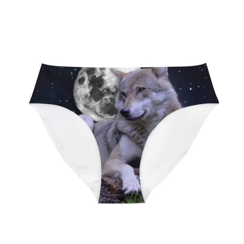 AmzPrint Moon Wolf Print Comfy High Waist Underwear Women Funny Animal Bachelorette Party Beach Bikini Underwear Panty,Large