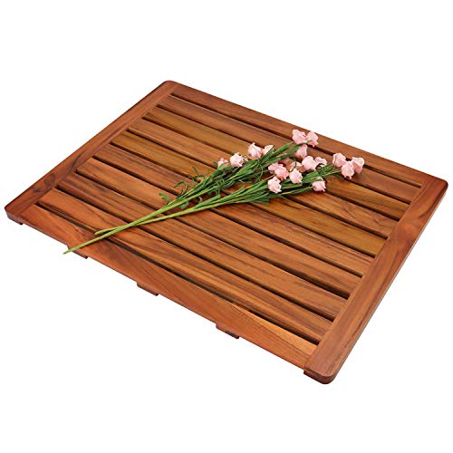 Utoplike (24'x18') Teak Wood Bath Mat, Shower Mat for Bathroom, Wooden Floor Mat Square Large for Spa Home or Outdoor
