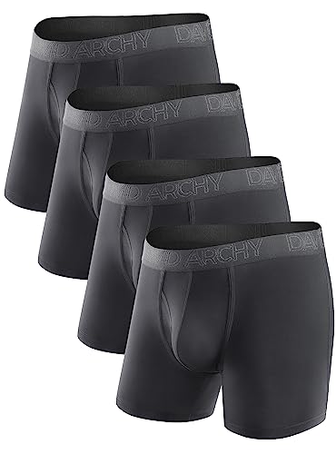 DAVID ARCHY Mens Underwear Bamboo Rayon Boxer Briefs Breathable and Soft with Fly Underwear for Men 4 Pack (M, Black - 5.5' in 4 Pack)
