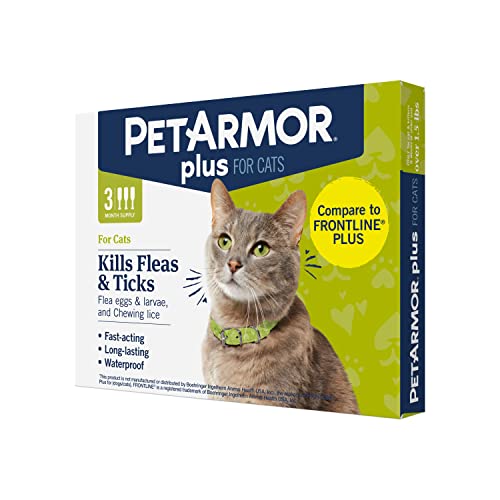 PetArmor Plus for Cats, Flea & Tick Prevention for Cats Over 1.5 lbs, Waterproof and Fast-Acting Topical Flea and Tick Medication, 3 Month of Treatment, 3 Count