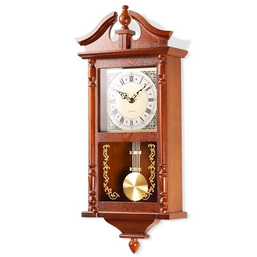 AYRELY 25IN Grandfather Vintage Wall Clock with Pendulum and Chime, Hour/quarter-hour Chime, Rubberwood Frame, Large Vintage Wall Clock for Living Room,Home Decor Gift