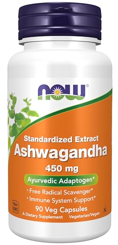 NOW Supplements, Ashwagandha (Withania somnifera) 450 mg (Standardized Extract) for Immune Support ,90 Veg Capsules