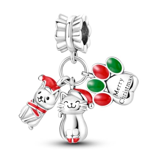 Parmuz 925 Sterling Silver Christams Charm for Bracelet Snowflake Dangle Charm Beads Santa Claus Snowman Deer Bead Charm, Merry Christmas Gifts for Women & Girls