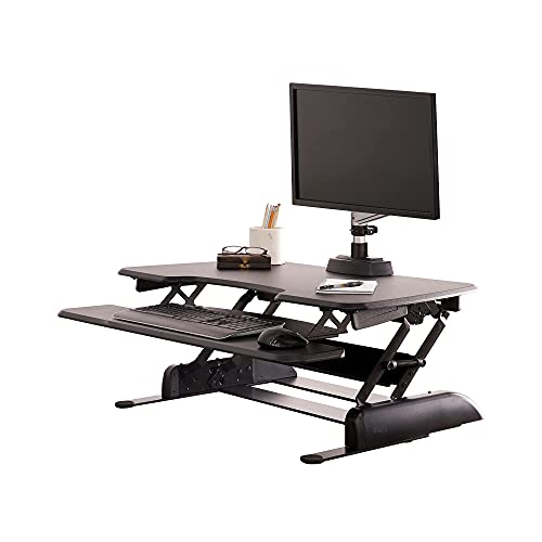 Vari - VariDesk Essential 36 - Two-Tier Standing Desk Converter for Monitor & Accessories - Height Adjustable Sit Stand Desk - Fully Assembled Monitor Riser for Home Office - 36' Wide, Black