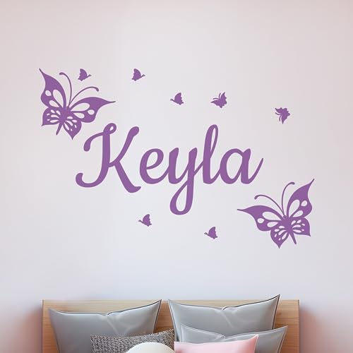 CRYPTONITE Multiple Font Personalized Name Butterfly Wall Decals I Butterfly Decorations for Girl Room Decor I Baby Nursery Decor I Butterfly Decorations for Birthday I Multiple Size & Color Options