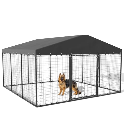 Kullavik Large Outdoor Dog Kennel,Heavy Duty Dog Cage with Roof,Galvanized Steel Dog Kennel Fence with Double Safety Locks,New