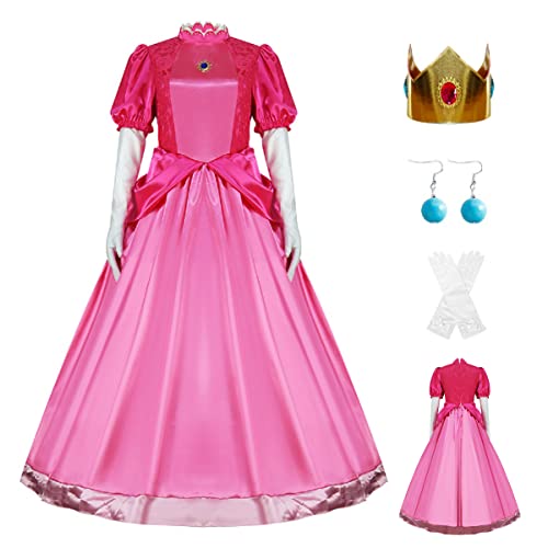 PAINEOMN Princess Dress for Women Halloween Princess Cosplay Costume Crown Earrings Gloves Full Set Adult Fancy Dress Suit M