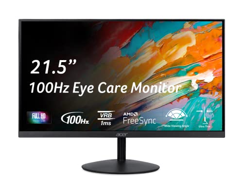 Acer SB222Q Hbi 21.5' Full HD (1920 x 1080) Zero-Frame Gaming Office Monitor | AMD FreeSync Technology | Ultra-Thin Stylish Design | 100Hz | 1ms (VRB) | Low Blue Light | Tilt | HDMI & VGA Ports