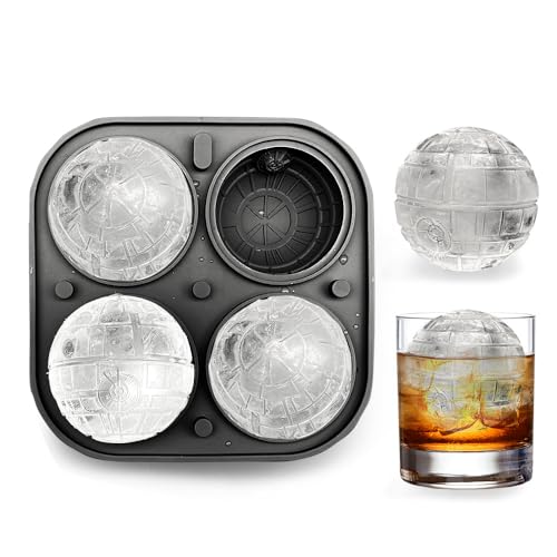 AMIXLIA Death Star Ice Ball Maker Mold, Silicone Round Ice Cube Tray with Lid, 2'' Large Sphere Ice Mold, Perfect Etched ice Balls for Whiskey, Cocktails, Gifting, Slow-Melting and Easy Release