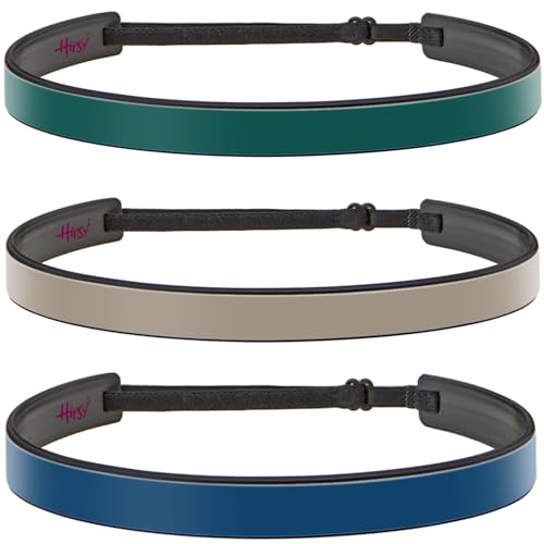 Hipsy Blades 3-Pack Adjustable & Flexible No Slip Solid Basic Headbands Women's Fashion Sports 5/8' Head Bands for Women Girls & Teens (Navy Blue/Taupe/Hunter Green 3pk)