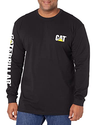 Caterpillar Men's Trademark Banner Long Sleeve Tee Shirts with Center Back Neck Wire Management Loop and CAT Logo, Black, X Large