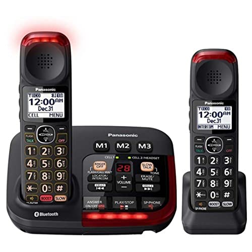 Panasonic KX-TGM430B + (1) KX-TGMA44B Link to Cell Bluetooth Talking Caller ID Voice Volume Booster Slow Talk Control Amplified Cordless Phone - 2 Handset