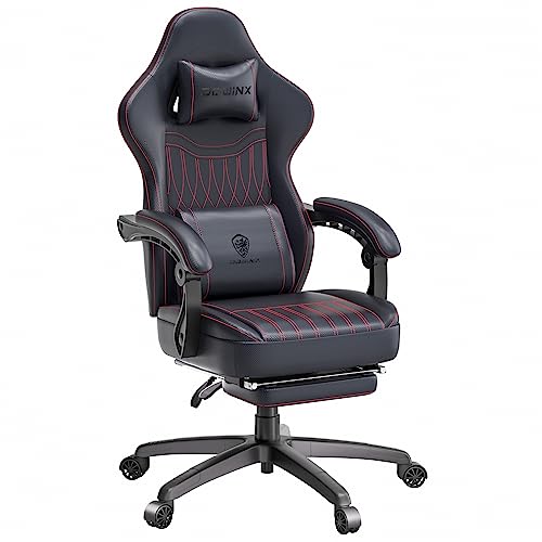 Dowinx Gaming Chair Breathable PU Leather Gamer Chair with Pocket Spring Cushion, Ergonomic Computer Chair with Massage Lumbar Support,Adjustable Swivel Task Chair with Footrest(Black)