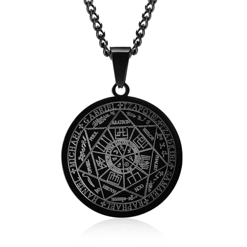 The Seal of the Seven Archangels Amulet Pendant Necklaces Gabriel Uriel jewelry gift witch pagan Jewelry ,Black