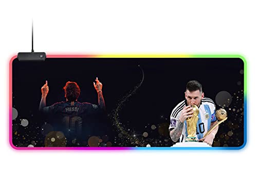 Messi Champion World Cup RGB Soft Gaming Mouse Pad Large Oversized Glowing Led Extended Mousepad Non-Slip Rubber Base Computer Keyboard Pad Mat