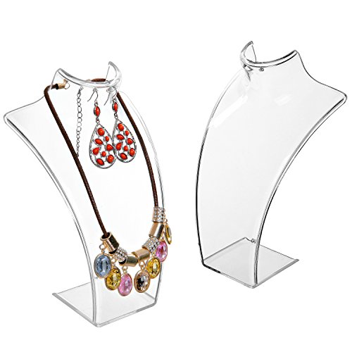 MyGift 8-Inch Clear Acrylic Necklace & Earring Jewelry 3D Bust Display Stand, Set of 2