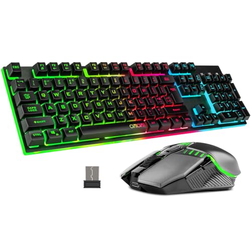 Gaming Wireless Keyboard and Mouse Combo Metal Surface Rechanrgeable Big Battery 2800mah Mechanical Feel LED Backlit Compatible with Xbox one PS5 Laptop Computer Gamer