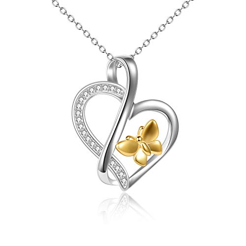 WINNICACA Christmas Gifts for Women Butterfly Necklace 925 Sterling Silver Butterfly Heart Pendant Necklaces for Women Butterfly Jewelry Gifts for Women Teens Girls Birthday