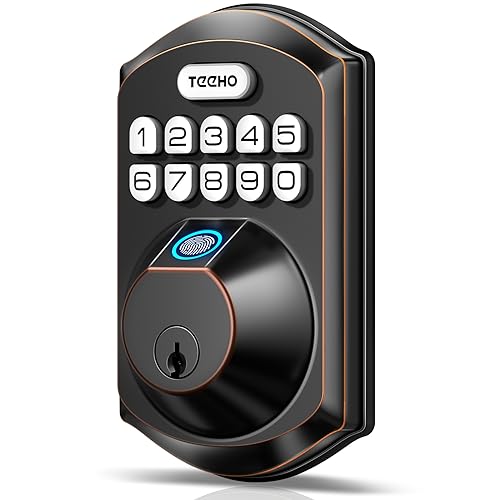 TEEHO TE002 Fingerprint Door Lock - Keyless Entry Door Lock with Keypad - Electronic Keypad Deadbolt Lock - Smart Locks for Front Door - Door Lock with Code - Easy Installation - Oil-Rubbed Bronze